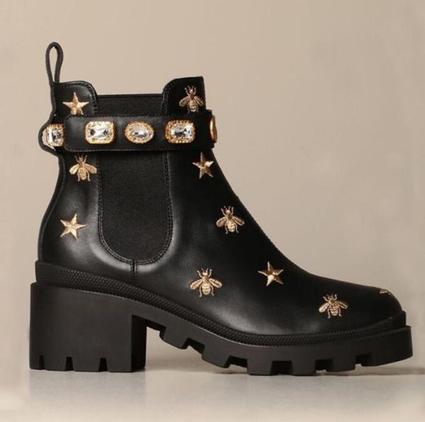 

latest women snow boots martin desert boot flamingos love arrow medal 100% real leather coarse size us5-11 winter shoes, Black