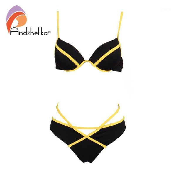

andzhelika 2020 summer bikinis women bandage patchwork swimsuit push up bikini set beach bathing suit swimwear monokini1, White;black