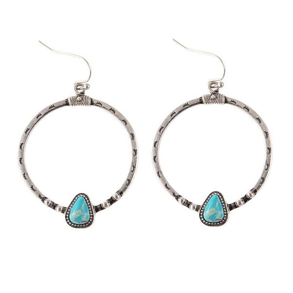 

hoop & huggie bohemian style metal silver big circle drop earrings vintage pendientes inlaid blue stone women ll@17, Golden;silver