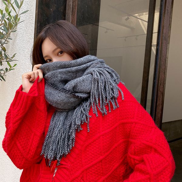 

brand version of autumn and winter new tassel cashmere scarf double-sided shawl winter girls warm neck klwe, Blue;gray