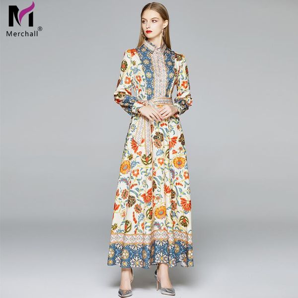 

merchall runway autumn winter vintage charming floral print long dress women long lantern sleeve holiday sashes maxi dress, Black;gray