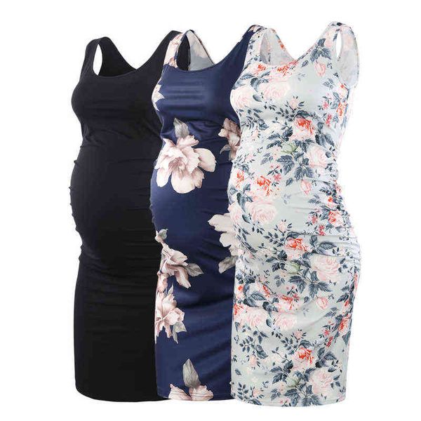 

3pcs summer women casual maternity dress pregnancy dresses mama clothes flattering side ruching scoop neck pregnant p shoot g220309, White