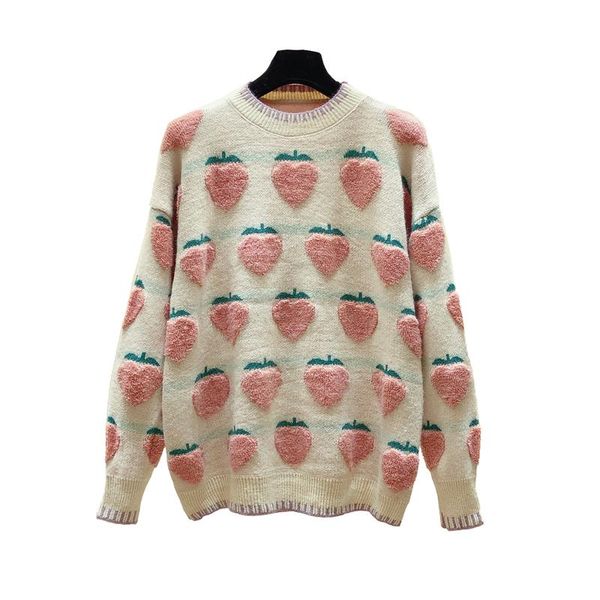 

women's sweaters autumn winter thick strawberry kint sweater 2021 fashion print long sleeve o neck oversized jumper pullover female, White;black