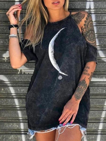 

casual plus size 3xl t shirts 2020 women loose off shoulder skull print punk style daily casual femme tees top, White