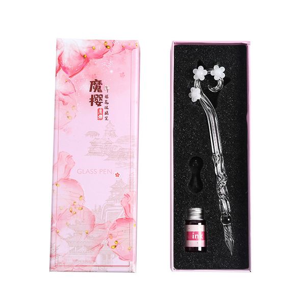 1 set penna di vetro fiore magico penna regalo studente penna stilografica tuffo di cristallo set di cancelleria 201202