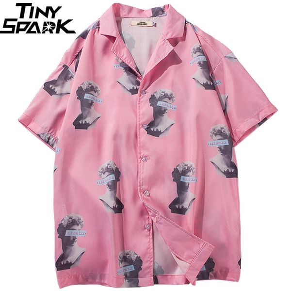 

2020 hip hop shirt streetwear mens hawaiian shirt michelangelo statue david harajuku summer beach shirt hawaii thin short sleeve c1211, White;black