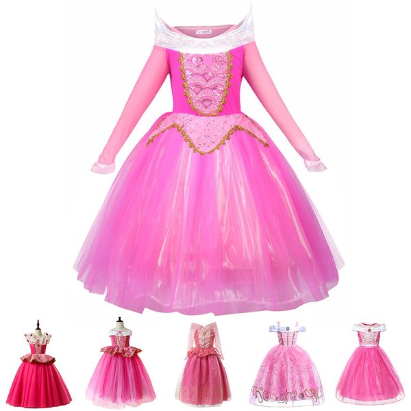 

princess cosplay aurora costume sleeping beauty dress children party fancy ball gown kids aurora birthday girls halloween dress t200624, Red;yellow