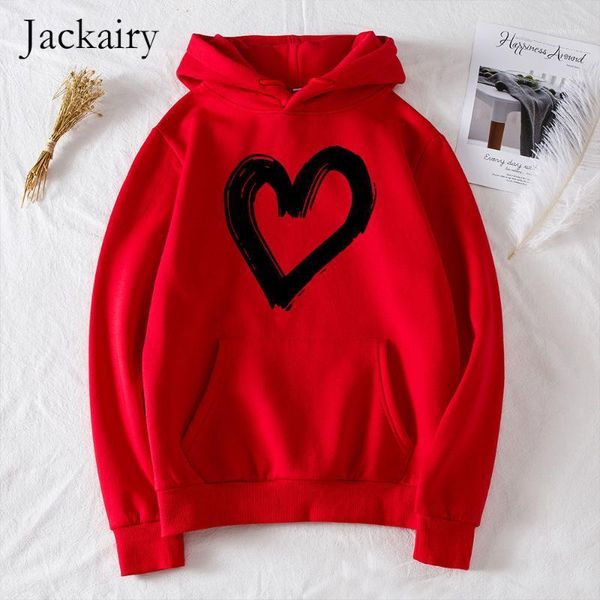 

jackairy winter fleece hooded sweatshirt women hoodies love heart print casual long sleeve pullover female thicken warm coat1, Black