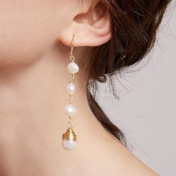

dangle & chandelier hongye silver/gold color genuine girls pearl earrings natural baroque long engagement party females anti-allergic ear ho