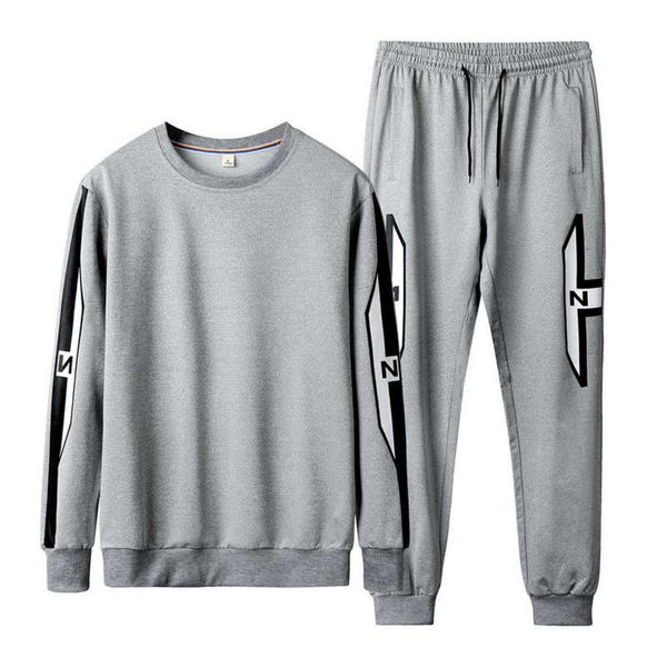

neck new casual round men's suit sweater long sleeve simple sports pants, Gray