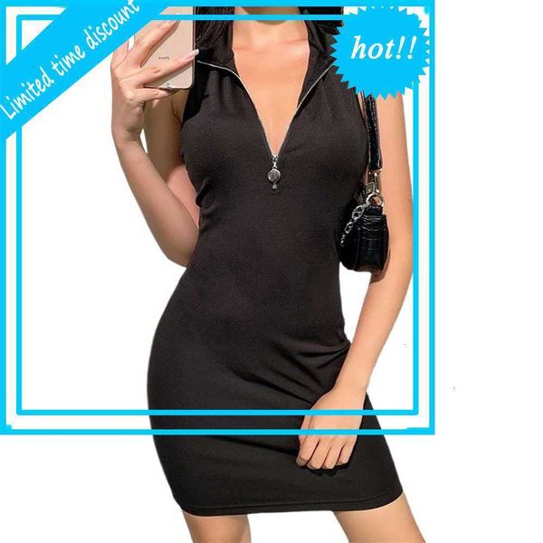 

2021 mini rits mouwlless spaghetti women backless summer ladies slender dress party clubwear, Black