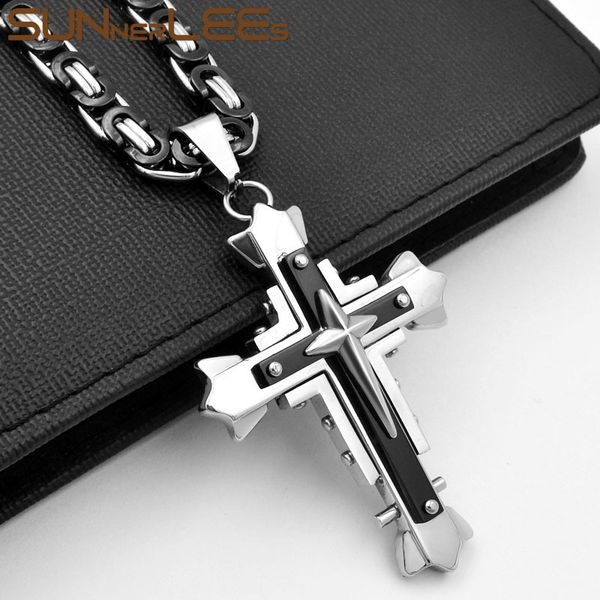 

sunnerlees stainless steel jesus christ cross pendant necklace byzantine link chain silver color gold plated men boy sp237 201014