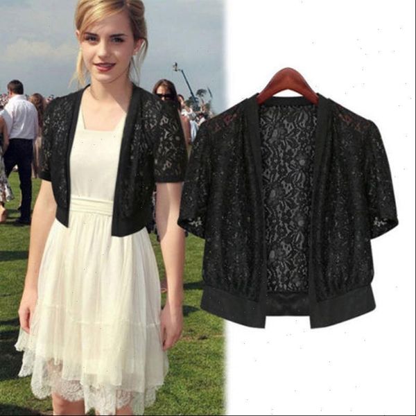 

summer women shawl pashmina lace floral slim short open stitch ladies shirt short blouse hot, White