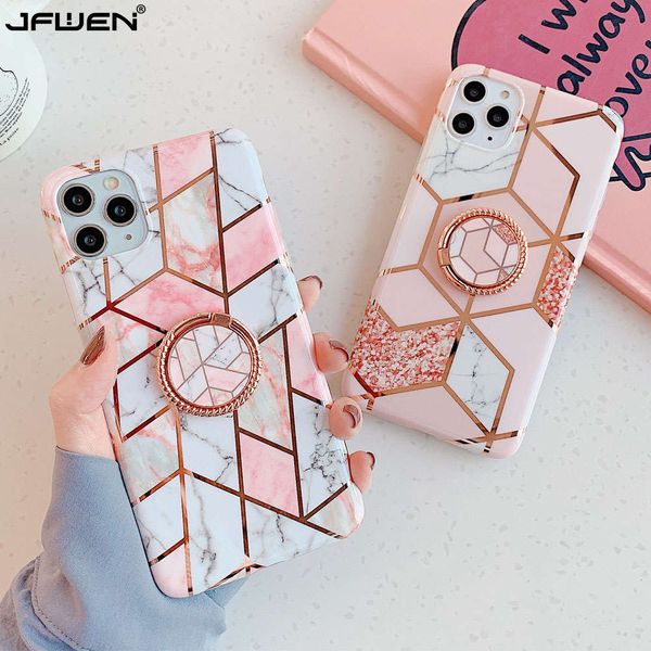 

finger ring holder marble phone for iphone 11 12 mini pro 8 7 x xr xs max 6s 6 plus se 2020 case cover silicone back shell