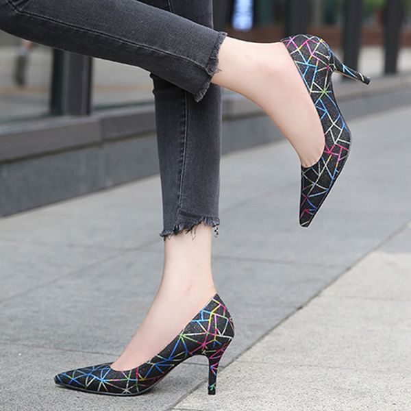 

7.5cm heel pumps women large size 35-44 45 46 stiletto high heels ladies fashion new brand new pointed high heelsmultifunction, Black