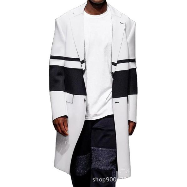 

woolen coat windbreaker winter color matching medium long lapel coat fashion custom made men's slim fit long male outwear, Black