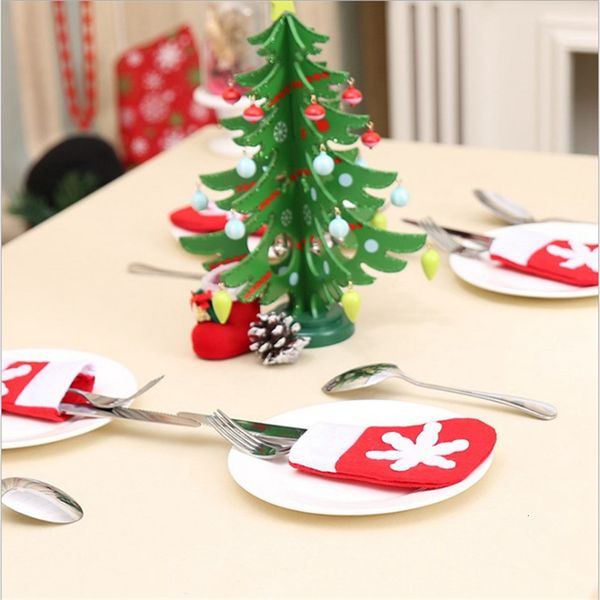 

oqessnowflake xmas mini cutlery home stocking decoration socks knife fork tableware holder christmas gift bag rra3726