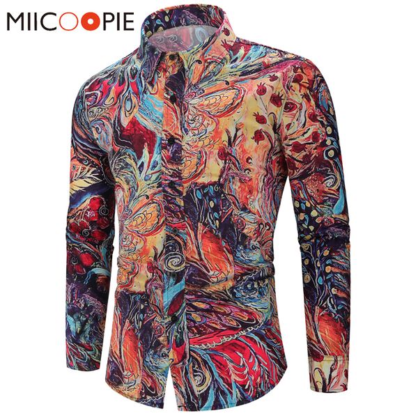

men fashion color printing shirt abstract printed button long sleeves mens hawaiian shirt slim fit plus size chemise homme c1211, White;black