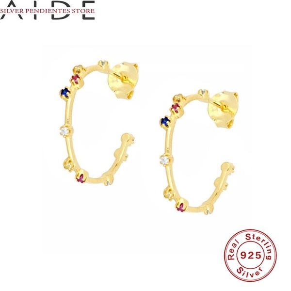

stud aide big 925 sterling silver c-shaped earrings jewelry women fashion ins style colored diamond earring gold pendientes, Golden;silver