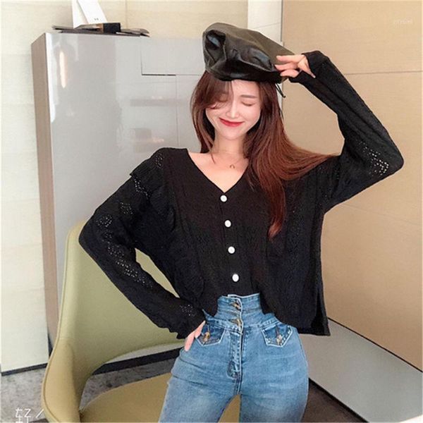 

hzirip retro knitting hollow cardigan sweater fashion women autumn winter 2018 casual v-neck full-sleeved sweaters solid 1, White;black