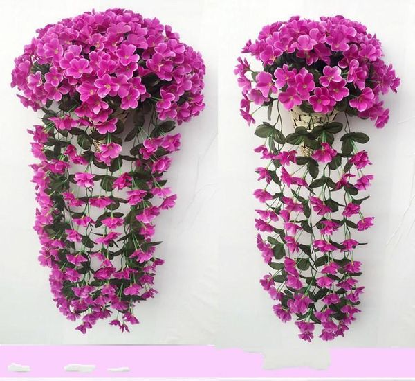 

90cm lifelike violet orchid ivy artificial flower hanging plant silk garland vine for wedding centerpieces decorations bouquet1