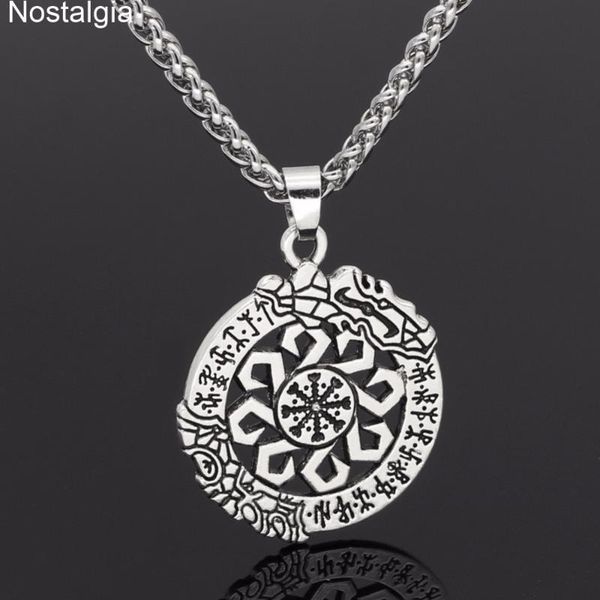 

chains nostalgia viking invincibility in battle aegishjalmur norse runes amulet asatru vintage necklace scandinavian jewelry, Silver