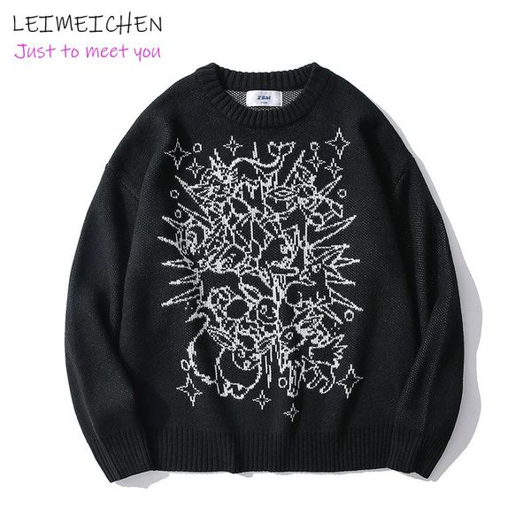 

leimeichen youth pullover jacquard high street sweater retro loose pullover women streetwear men's and women's knitted 1297, White;black