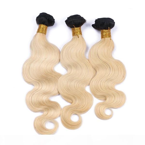 

9a brazilian 1b 613 blonde ombre human hair 3pcs body wave hair extensions dark roots bleach blonde ombre brazilian human hair weave bundles, Black