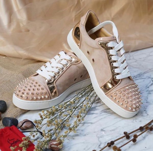 

popular20s junior suede leather casual men studs red bottom sneakers shoes perfect skateboard couple outdoor trainers eu35-47, Black