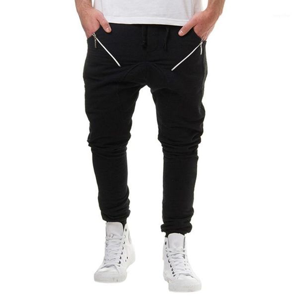 

missky new men pants fashionable elastic waistband solid color casual pants zipper trousers1, Black
