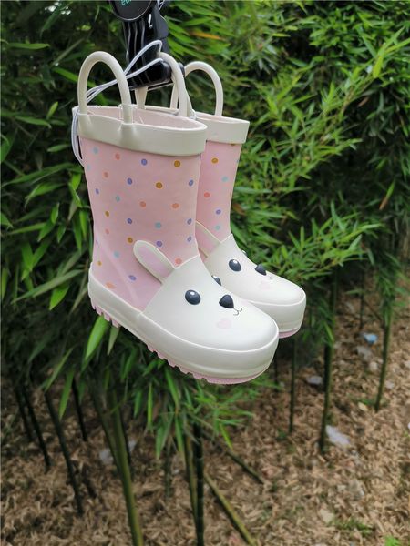 

lovely pink dot girls rain boots kids cute cartoon rabbit pattern water shoes for baby girl toddler shoes for rainy day d08235 q1216, Black;grey