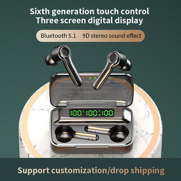 

wireless headphones tws bluetooth 5.1 earphones 2000mah sports waterproof headsets hifi 9d bass stereo earbuds with microphones