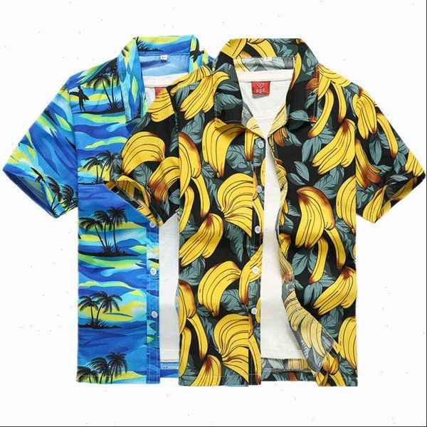 

2021 new male hawaiian shirts fashion mens casual button hawaii print beach short sleeve quick dry blouse  5xl, White;black