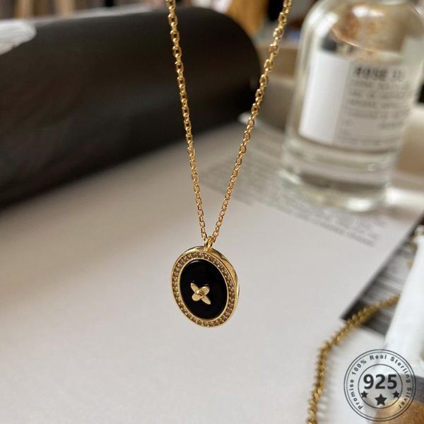 

chains ckysee 925 sterling silver necklace black agate heart pendant for fashion women simple fine charms jewelry