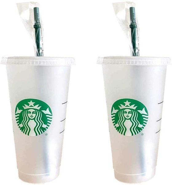 

starbucks reusable venti frosted cold cup with lid and green straw w/serww19