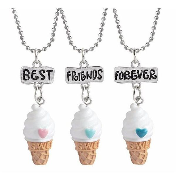 

pendant necklaces friends forever resin cream necklace ( 3pcs mixed ) enamel letters on rectangle children jewelry chain, nt7605, Silver