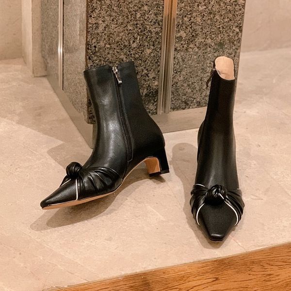 

2021 высокое качество натуральные кожаные ботинки зима сексуальные каблуки вечеринки обувь танцевальная женщина лодыжка 34-40 nau4, Black