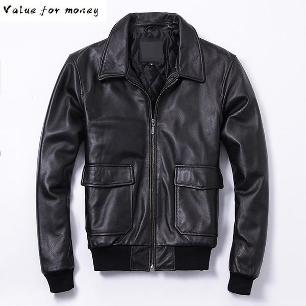 

classic shipping. genuine leather coat for man,men's cowhide a2 jacket.plus size flight bomber jackets.sales, Black