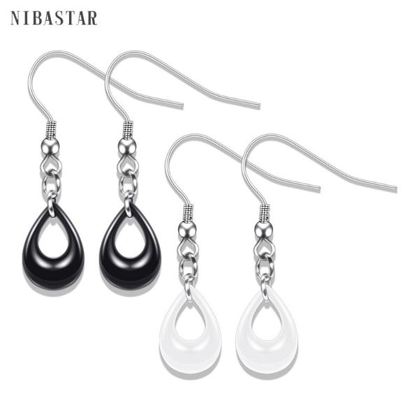 

dangle & chandelier arrival elegant fashion stainless steel women earrings statement jewelry oval ceramic for wedding gift, Silver