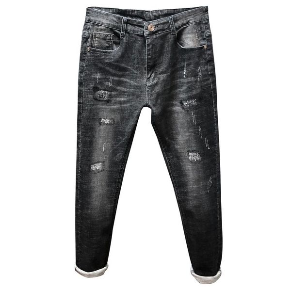 

voreloce men's black and gray slim-fit jeans 2021 spring trend brand moustache effect comfortable cotton stretch boys denim jean, Blue