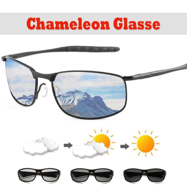 

2021 pchromic sunglasses men polarized chameleon glasses change color sun glasses driver goggles lentes sol hombre, White;black