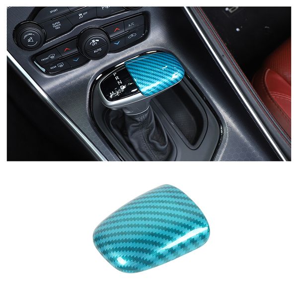 

abs gear shifter knob trim light blue carbon fiber for dodge challenger/ charger 2015 up car interior accessories