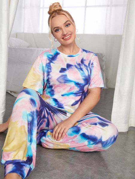 

plus tie dye pajama set n7bb#, Black;white