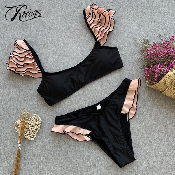 

urifens summer 2019 push up beach swimwear women swimsuit string micro bandage bikinis mujer ruffle biquinis femme lcn011, White;black