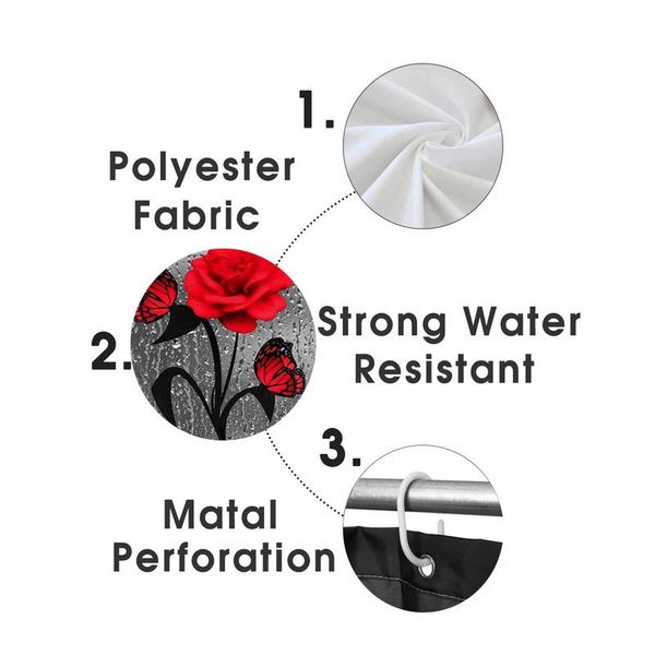 

red rose&butterfly bathroom non-slip mat set durable waterproof shower curtain set pedestal rug lid toilet cover bath wmtknq