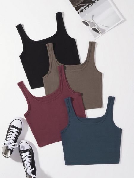 

4pack solid crop tank b9wt#, White