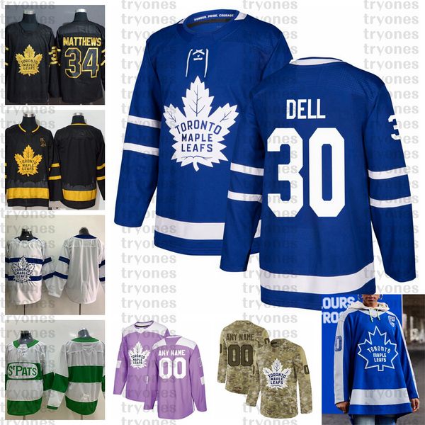 

2021 reverse retro customize #30 aaron dell toronto maple leafs jerseys golden edition camo veterans day fights cancer hockey jersey, Black;red