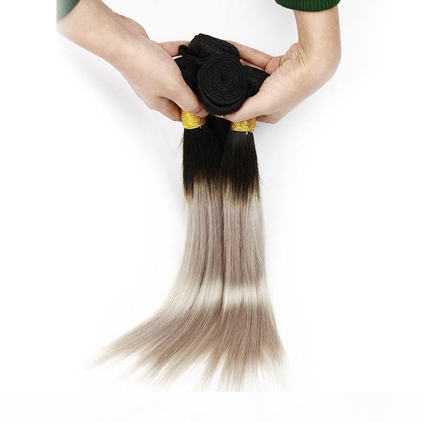 

elibess--grade 8a 100% human brazilian hair ombre color t1b grey, 100g piece & 300g lot, dhl free, Black