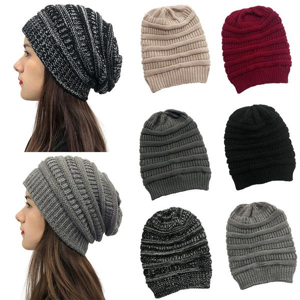 

solid color outdoor casual warm beanie hat women trendy autumn winter knitted wool hats vintage elatic fashion black cap, Blue;gray