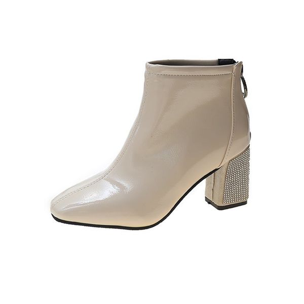 

2021 the new crystal mode of square foot high torozelo jump for black women bege leather envernised boots botines mujer autumn vldg